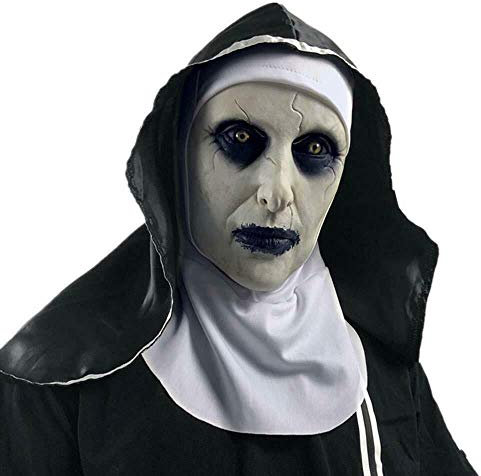 TRUBUY Halloween Horror Maske Scary Nonne Maske Latex Integralhelm Cosplay Frauen Ghost Kostüm Party Requisiten