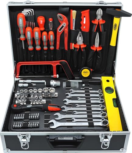 Famex 759-63 Mallette à outils en aluminium remplie de 126 pièces | Mallette solide en aluminium avec kit d'outils | Boîte à outils complète | Boîte à outils