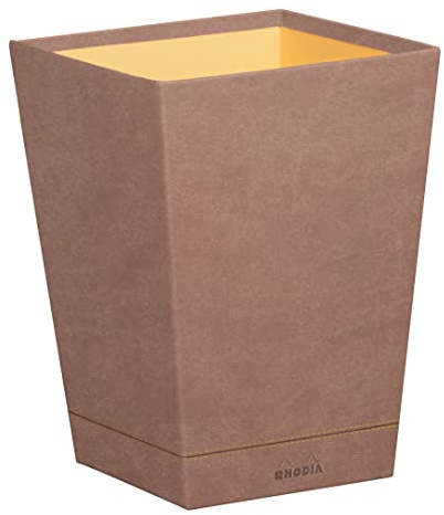 RHODIA 194621C - Corbeille à Papier Bois de Rose - 24 x 24 x 32 cm - Piqûres Sellier Orange - Extérieur Simili Cuir - Collection Home Office Rhodiarama - Organisation de Bureau & Rangement Design
