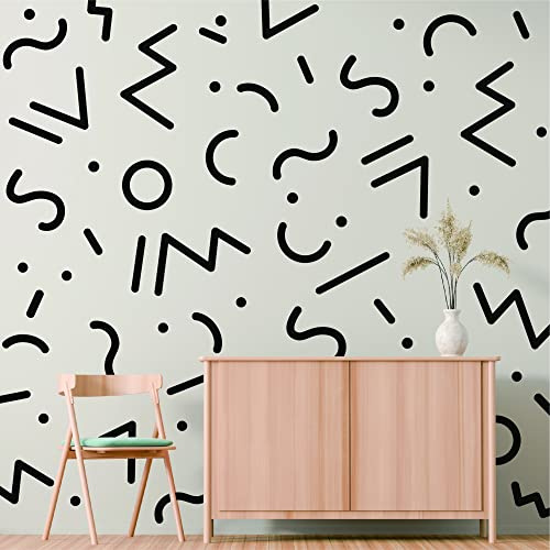 SHYJSHYJ Black Geometric Line Vinyl Wall Decals, Peel and Stick Memphis Group Geometrical Lines, Arrow, Dots, Circle Modern Stickers, Vintage Abstract Graphic Bathroom, Laundry, Home Art Decor