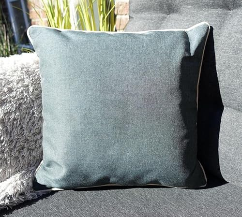 Cojín de 45 x 45 cm para exterior con refuerzo y relleno – Tela premium Olefin Lounge – Cojín decorativo de jardín – Revestimiento repelente al agua y la suciedad – Öko Tex 100 – Protección UV (verde