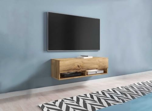 DecoInParis Meuble TV Suspendu 1 Porte 2 niches en chêne Romane - 100 cm