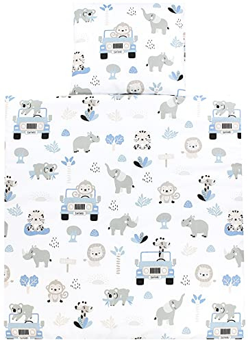 TupTam Wiegenset, Zoo Blau, 80x80 cm | Baby 4-teilig Unisex Bettwäsche-Set: Bettdecke und Kopfkissen mit Bezug