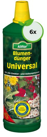 Allflor Blumendünger Universal Flüssigdünger I 6 x 1 L I Flüssiger Spezialdünger in der 1L Flasche I Flüssig-Dünger mit besonderer Nährstoff-Kombination für alle Zimmer- und Balkonpflanzen