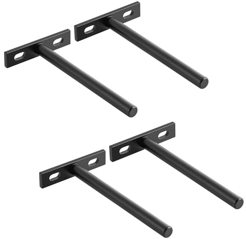 SAYAYO Floating Shelf Brackets Heavy Duty 125MM/5-Inch Hidden Brackets | Invisible Shelf Supports for Wall T Shape Metal Brackets for Concealed Wood Shelves, Black, 4 Pack