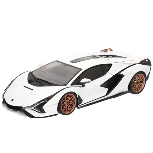 Bburago Lamborghini Sian FKP 37: Modellauto im Maßstab 1:18, Türen, Kofferraum und Motorhaube beweglich, weiß-schwarz (18-11046W)