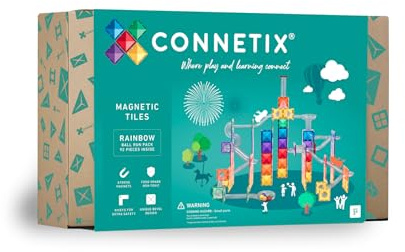 CONNETIX Magnetic Tiles Rainbow Ball Run Pack, 92 Pieces