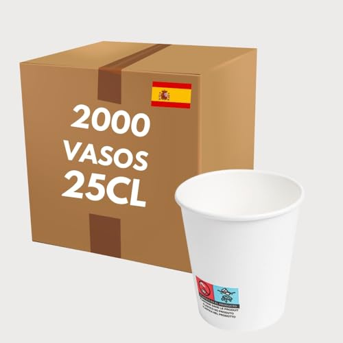 COVR 2000 Gobelets carton blanc 25cl - 8oz / 2000 unités, Gobelets Réutilisables & Recyclables, Boisson Chaude et Boisson Froide, Solide et Bonne Prise en Main, Résistant