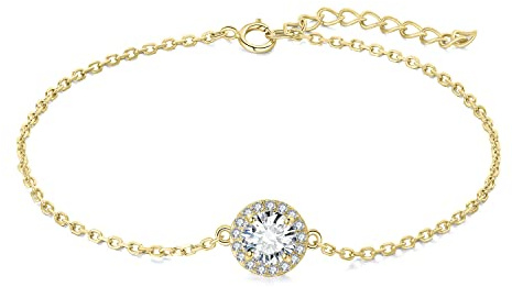JewelryPalace Runt 1ct Moissanite-Armband Halo Damer Silver 925, Armring Med Stensimulerad Diamant Brudsmyckeset För Kvinnor, Armband Flickor Justerbara Armringar, Present Till Flickvän Guldpläterad