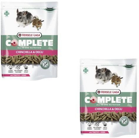 Versele-Laga Complete Chinchilla & Degu | Confezione doppia | 2 x 500 g | Alimento Completo per cincillà e degù | Estrusi All-in-One ricchi di Fibre | Senza zuccheri aggiunti