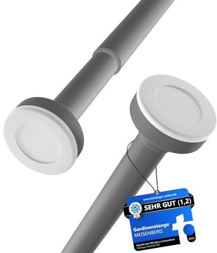 MEISENBERG Spannstange ohne Bohren 140-250cm, Grau, Ø 25 mm, Gardinenstange zum Klemmen - Vorhangstange für Fenster, Raumteiler und Küche - 2Stück