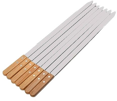 DHAEY Edelstahl Grillspieß, 23,5 Zoll 60 cm Edelstahl-Kabob-Spieß, breiter großer Holzgriff, Grillspieße-Set, robuste Grillgabel-Werkzeuge (Color : 2pcs)