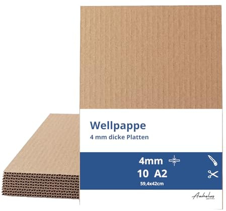 10 Carton a2 | 4mm d'épaisseur | Plaque carton ondulé A2 (format 42x59,4cm) | Feuille pour l'emballage | Feuilles de cartonné pour l'artisanat