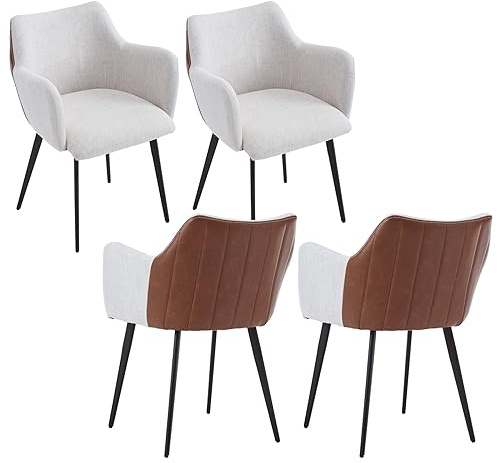 chairus Esszimmerstühle 4er Set Küchenstühle PU Leder + Leinen Polsterstuhl Modern Stühle Esszimmer Lehnstühle für Küche Wohnzimmer (Beige)