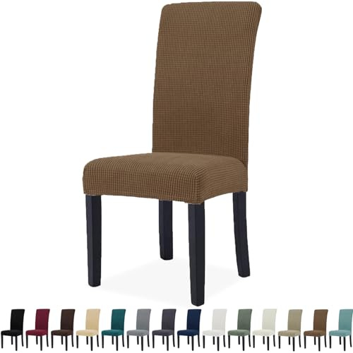 YSTELLAA Stuhlhussen 6er Set, Stretch Stuhlbezug Für Esszimmerstühle, Abnehmbarer Waschbarer stuhlhusse, Stuhlbezüge Elastisch, Hussen Für Stühle Für Hotel, Küche Restaurant, Braun