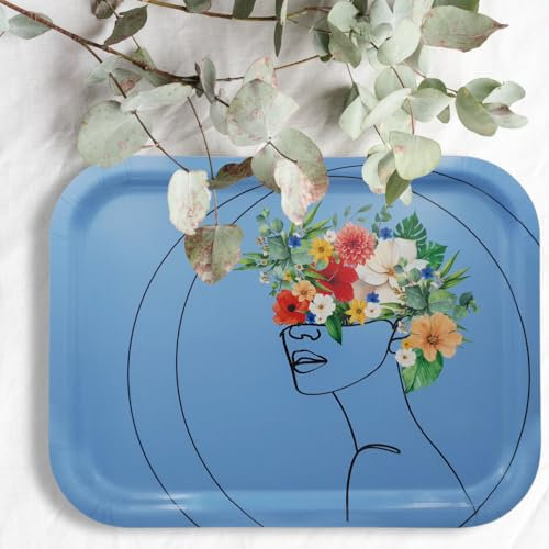 Platex - Plateau de Service Dame en Bleu de 37 x 28 Cm Stratifié - Fabrication Française - Plateau Design Rectangulaire Décoratif pour La Table et Repas - Plateaux Élégants -Idéale pour l’Aperitif