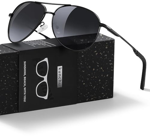 kunchu Sonnenbrille Herren Damen Polarisierte Unisex UV400-Schutz Klassische Ultraleichte Fahren Angeln Laufen Outdoor Schwarze Fliegerbrille Vintage Fahrerbrille Verblassendes Grau