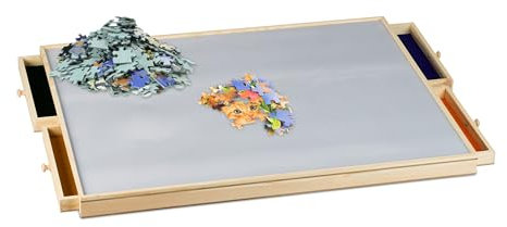 Relaxdays Tablero para Puzzle, 4 Cajones Extraíbles, para Rompecabezas de hasta 1000, Base Guardapuzles, Madera, Natural, 4,5 x 78,5 x 63,5 cm