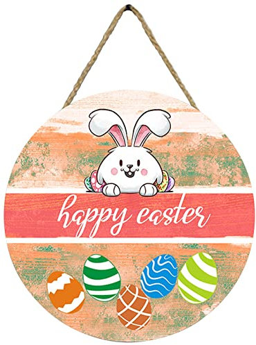 Ostern Deko Türkranz Osterkranz Haustür Frühling Wanddeko Wandbehang Rund Ostern Holz Hängeschild Heimdeko Wanddeko Festival Atmosphäre Türschild Frühlings Kranz Türkranz mit Blumen Dekoration (B, A)