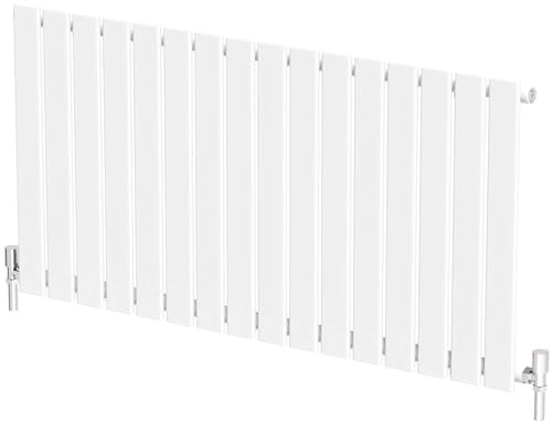 Radiant Living White Horizontal Radiator 600 x 1212mm – Single Flat Panel Designer Radiator, High Efficiency Modern Steel Heating for Living Room & Bathroom