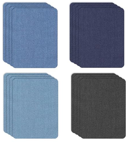 16 Stück Jean Flicken zum Aufbügeln, Bügel-Patches für Jeans, Bügelflicken Kinder, Verschiedene Blautöne, Stark haftender Klebstoff, 100% Baumwolle, 7,5cm x 11cm, Reparatur- und Dekorationsset