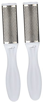 Raspa Piedi in Acciaio Inox Doppia Faccia 2 Pezzi | Talloni e Piedi, Rimuove Calli, Cuticole, Duroni, Colore Bianco, Leggero, Pratico