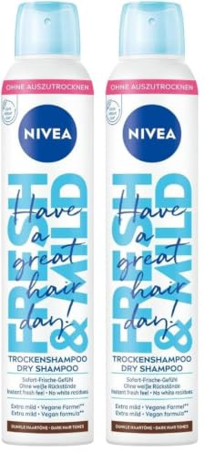 NIVEA Trockenshampoo Fresh & Mild 2er-Set (2 x 200 ml), extra mildes Trockenshampoo Spray für dunkle Haartöne mit angenehmem Duft, Trockenhaarshampoo für sofortige Frische