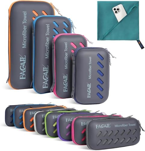 BAGAIL Toallas de Viaje de Microfibra, Toallas de Campamento, Toallas de baño y Toallas de Playa, Secado rápido - Súper absorción de Agua - Súper Compacto, Muy Adecuado para el Deporte y el Fitness