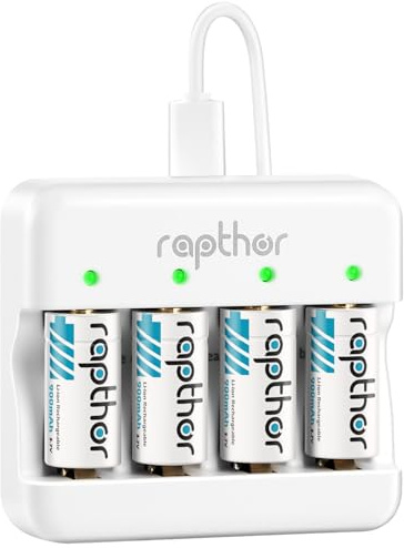Rapthor 900 mAh uppladdningsbara 123 A/123 litiumbatterier kompatibla med Arlo-kameror VMC3030 VMK3200 VMS3130 3230C ficklampor larmsystem rökdetektor intelligent sensor (4 batterier 1 snö