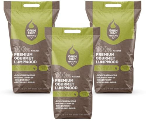 Green Olive Firewood - Premium Gourmet Lumpwood bbq Charcoal - Restaurant Grade Charcoal Barbecue - ideal for Charcoal Barbecues, fire-pits and outdoor grilling - bbq coal 5.5 Kg - 3 Pack