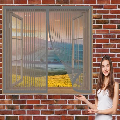 Insektenschutztür Fliegenschutz 94 x 125 cm Fliegengitter Magnet Kein Stanzen Erforderlich Easy Install Magnetvorhang für Balkontür Terrassentür, Grau