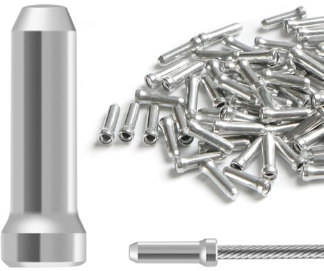 FOMGIIN 100 Stück Silber Endhülsen, Endkappe Bowdenzug Bremszug für Fahrrad Bremsseil Schaltseil, Endkappen Aluminiumlegierung