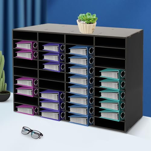 Briefablage Schreibtisch Organizer 36 Fächer MDF Büro Dokumentenablage A4 Dokumentenhalter Aktenablage Zeitschriftenhalter Briefablage Papier Magazin Organisator (Schwarz)