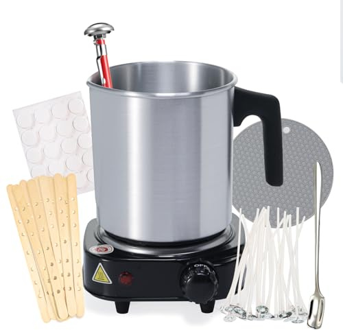Aroparc - Candle Making Kit with Wax Melter, 40oz Double Boiler Wax Melting Pot, Thermometer, Wick Centering Device, Hot Plate and Supplies for | 5 Temperature setting hot plate, Large capacity melting pot 40oz, Candle making wicks&stickers, Thermometer and others