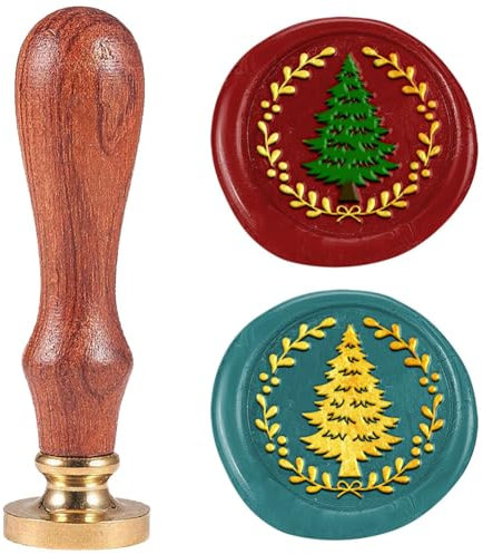 DELORIGIN Siegelstempel Aus Wachs Mit Tannenbaum Motiv 25mm Personalisiert Wachssiegel Abnehmbarer Messingkopf Mit Holzgriff Siegelwachs Für Umschläge Weihnachtseinladungen Geschenkverpackungen Dekor