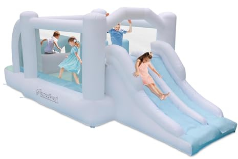 Bounceland Obstacle Dream Bouncer Combo Slides,18.5 ft x 8.5 ft x 6 ft H, Air Blower Included with GFCI, Dual Slides, Obstacle Course, Trendy Neutral Color, Indoor and Outdoor Play for Kids