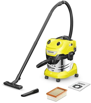 Kärcher Aspirateur Eau & Poussières Sans Fil WD 4-18 S Dual, 36V (2 Batteries 18V Non-Incluses), Cuve Inox 20L, Soufflage, Filtre Plissé Plat, Sac Filtrant Non-Tissé, Tube Aspiration 2,2m, Buse de Sol