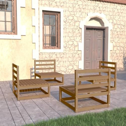 Lauuoeriau Gartenmöbel-Set, 4-teilig, Braun, Massivholz, Kiefer