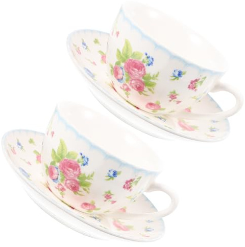 Amosfun Set Tazzine Caffè in Bone China 150ml, Tazza da The Piattino | Motivo Rétro Semplice e Raffinato, Adatto a Inaugurazione Casa e Commemorazioni Festive