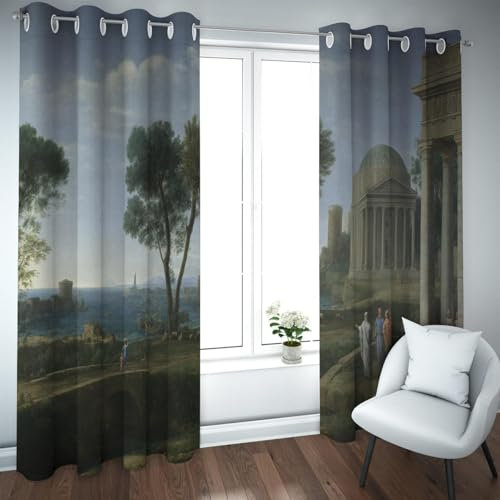 Deertweet Home Vintage Architektur Verdunkelungsvorhänge für Schlafzimmer Wohnzimmer Küste Landschaft Fenster Vorhänge Tülle Wärmeisolierte Vorhänge 2 Paneele H114xB96