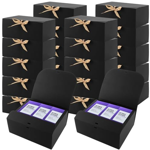 DAJAVE 20 Stück Geschenkbox mit Deckel, 25X20X10cm Schwarz Geschenkbox, Groß Schwarz Faltbare Gift Box Set, Wiederverwendbare Geschenkschachtel Geschenkkarton Verpackungsbox Geschenkverpackung Box