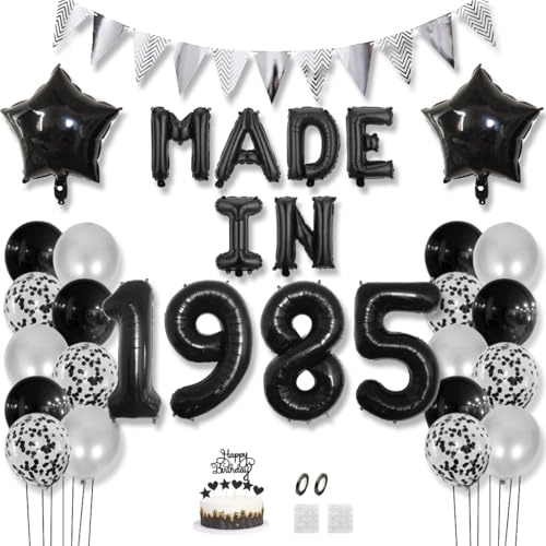 Daimay Happy 40 Birthday Balloon Banner Decorations Black MADE IN 1985 Aluminum Foil Letters Balloons Latex Confetti Balloons Triangle Flag Party Supplies Cake Topper for Men Women Photo Props