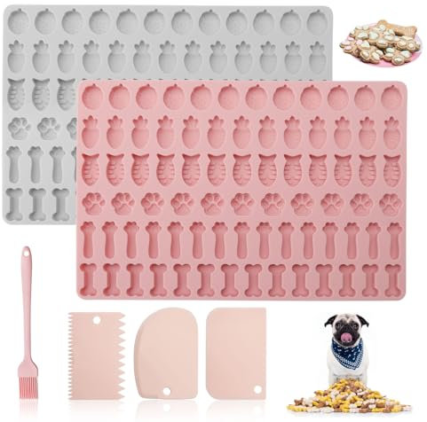 HENGBIRD 2 Stück Backmatte Hundekekse mit 3 Teigschaber und Backpinsel, Silikon Backmatte Hundeleckerli Backmatten für Hundeleckerlies Hundebackmatten für Diy Hundeleckerlies, Kekse, Leckerlis(156 Git