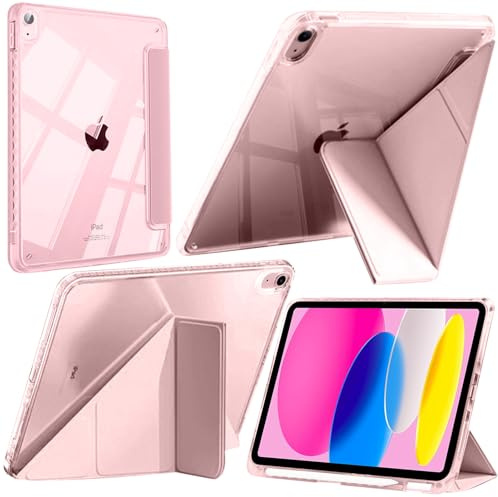 YeaQuelior Custodia rotante per iPad(A16)11a/10a generazione(2025/2022) con porta matita, supporto protettivo con rotazione a 360 gradi,retro trasparente,attivazione/sospensione automatic(Rosa)