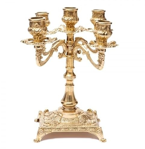 5 Flammiger Kerzenleuchter Messing Gold 23 cm Kerzenständer Antik Stil Kerzenhalter Barock jugendstill Tischleuchter Mehrarmig Tischdeko 80411