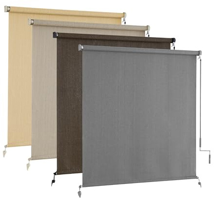 AOSKY Outdoor Roller Shades, Cordless Patio Shades Roll Up Outdoor Blinds, Roller Blinds Cloth for Porch Pergola Balcony Backyard Windows, 48 W x 96 H, Grey