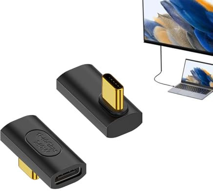 Hsupez Lot de 2 adaptateurs USB C, 40 Gbps, USB 4.0, 8 K @ 60 Hz, 4 K @ 120 Hz, PD240 W, prend en charge Thunderbolt 3, adaptateur USB C coudé à 90°, extension Thunderbolt USB de type C, charge rapide