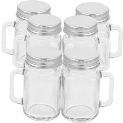 BESTOYARD 6pcs Mini Mason Jars with Handles and Lids 60ml Glass Beverage Containers for Desserts Jams and Drinks Airtight Sealing Storage Jars
