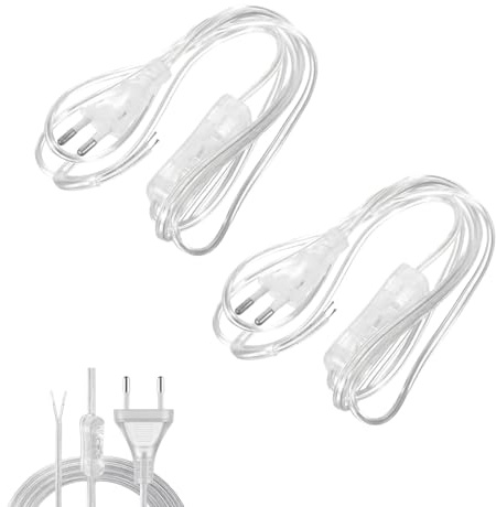 joonnair 2 Stück 1,8m Kabel mit Schalter und Stecker, stromkabel mit Schalter, stromkabel mit stecker, Stromkabel 2 polig Verlängerungskabel Transparent, offene Enden für Tischlampen, Kleingeräte