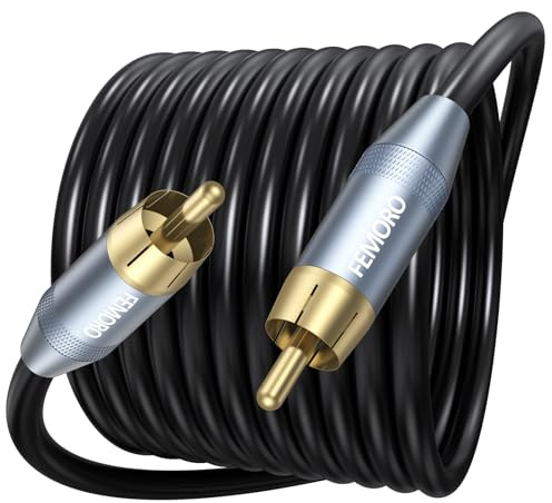 FEMORO Subwoofer Cable 15 Feet, Single RCA Cable Dual Shielded Wire, Gold Plated Plugs, Deep Bass Replacement for SVS Klipsch Yamaha Sub and More to Home Theater Stereo System